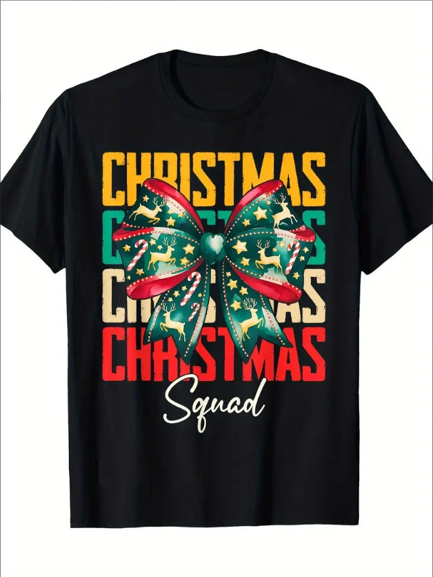 Men's Festive Christmas T-Shirt  Cotton Crew Neck With Reindeer & Candy Canes Print Short Sleeve Casual Tee For All Seasons