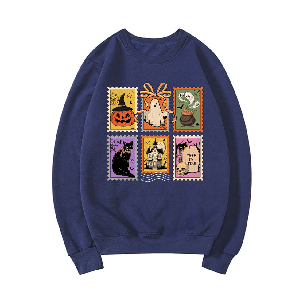 Retro Halloween Cat Ghost Sweatshirt Spooky Season Hoodie