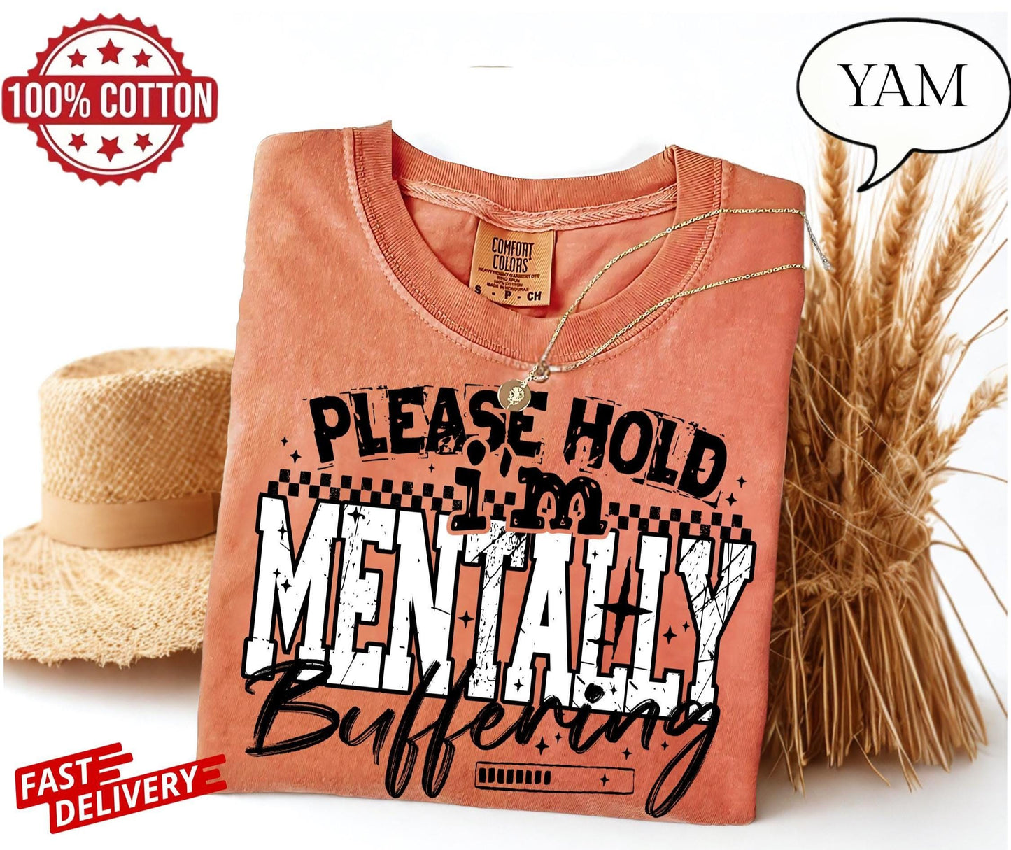 Sarcastic mentally buffering tee, tired brain humor shirt, introvert quote t-shirt oversized fit, funny mental lag cotton top