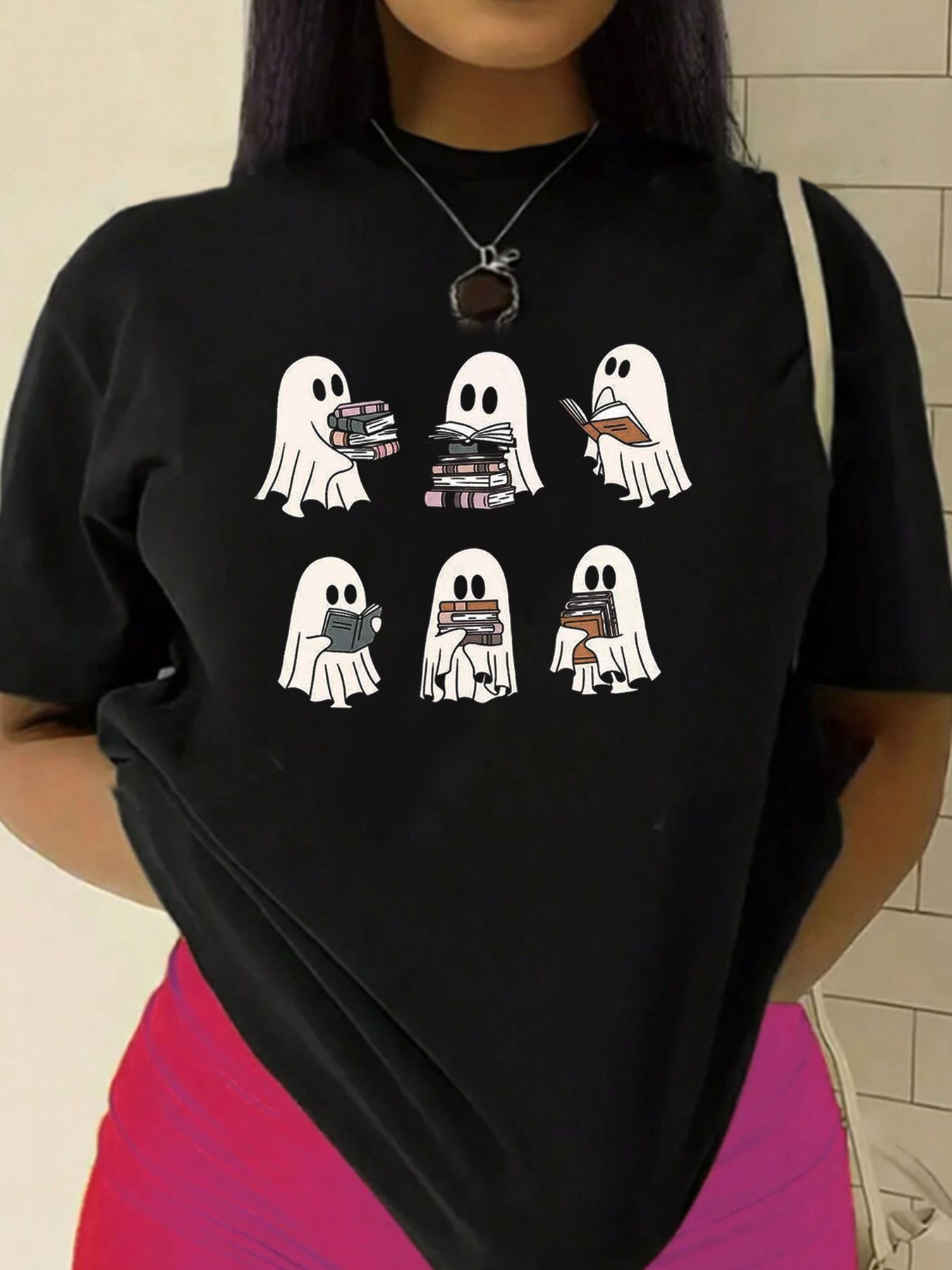 Women's Round Neck Halloween Pumpkin Print Short Sleeve