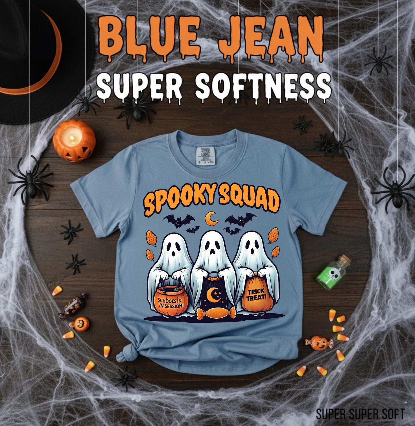 Spooky Squad Ghost T Shirt Cute Kawaii Halloween Graphic Tee Trick Or Treat Unisex Cartoon Costume Pumpkin Skeleton Style Gift For Him Her