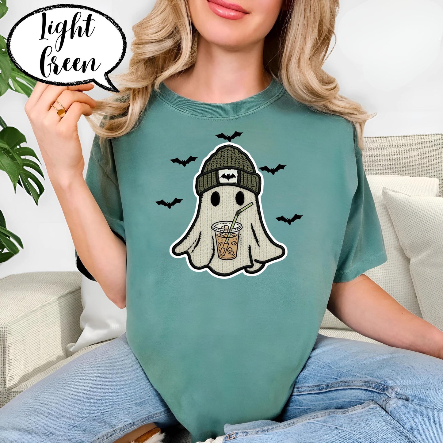 Comfort Colors® Ghost Shirt, Cute Halloween T Shirt, Spooky Season Tee, Iced Coffee Ghost Top, Fall Aesthetic Graphic Shirt Unisex