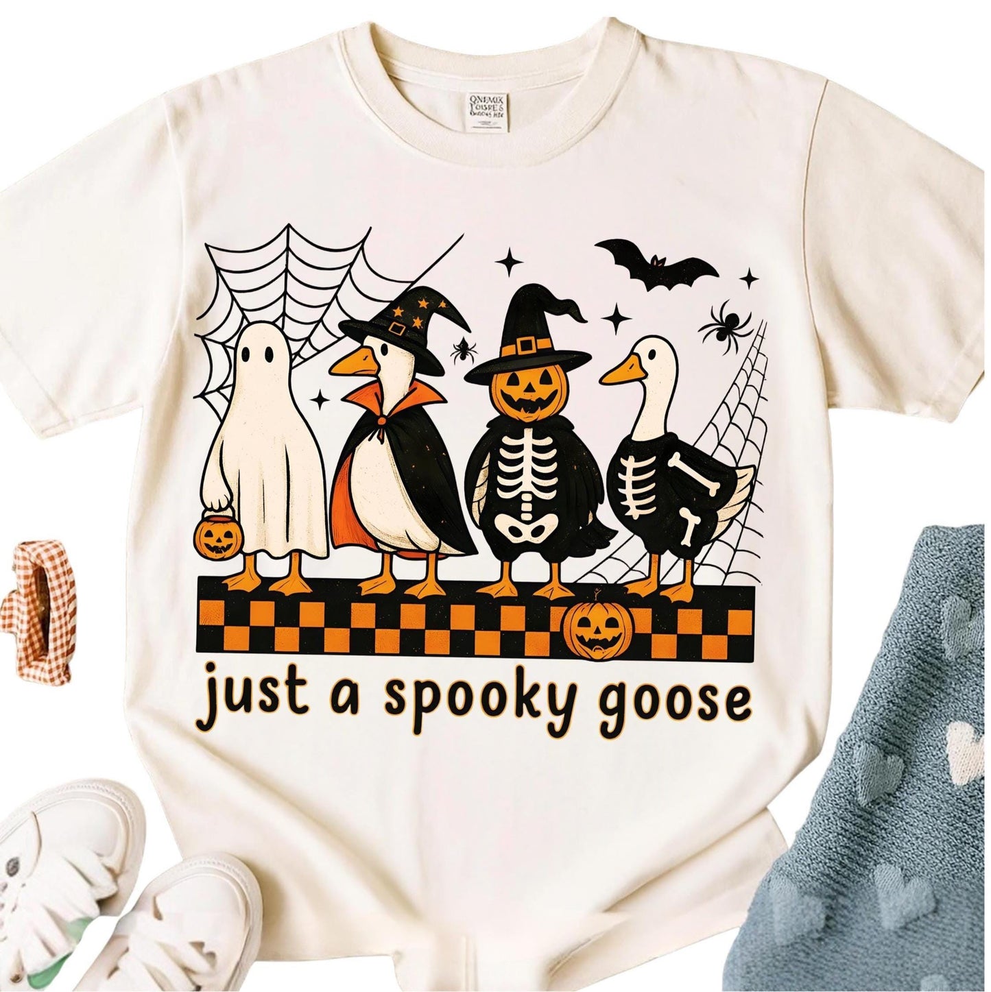 Just a Spooky Goose Shirt Cute Horror Shirt Funny Goose Skeleton Witch Pumpkin Ghost Spooky Goose Halloween Shirt Fall Sublimation Tee