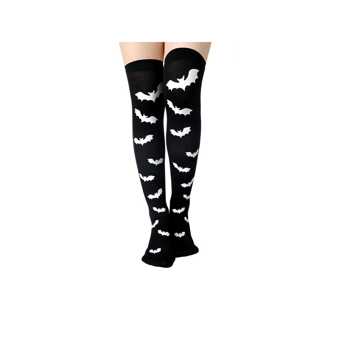 Halloween Printing Craft Spider Web Bat Skull Castle Pattern Over The Knee Stockings