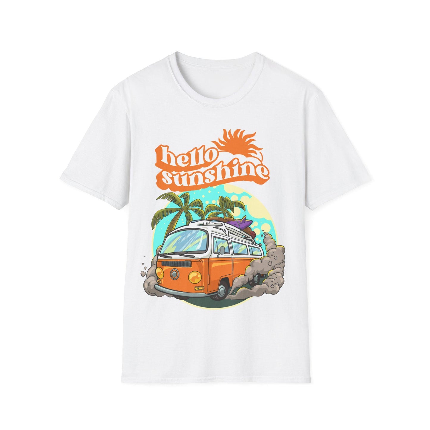Hello Sunshine Summer T-Shirt, Vintage Camper Tee, Beach Vibes Shirt, Gift for Travelers, Summer Outing Apparel
