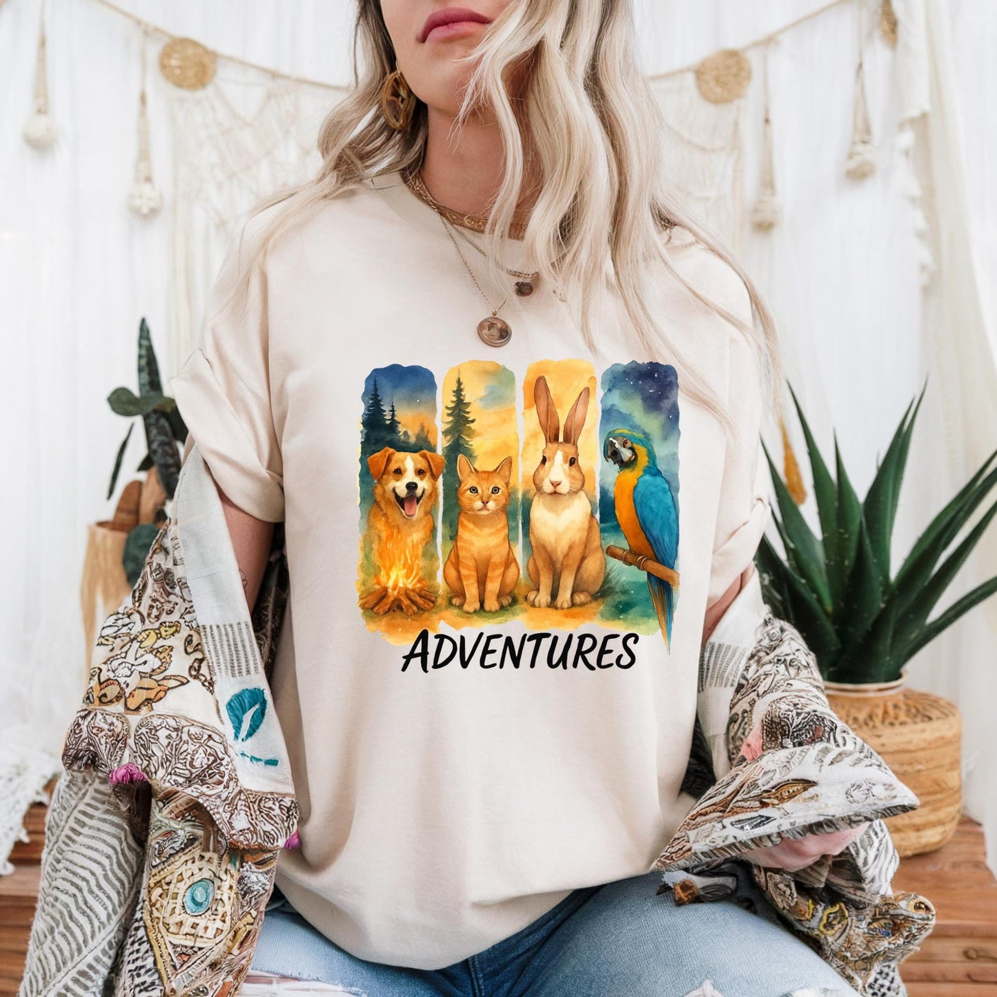 Adventure Themed Unisex Heavy Cotton Tee Cute Animal Graphic T Shirt Pet Lover Gift Outdoor Adventure Shirt Casual Wear for Nature