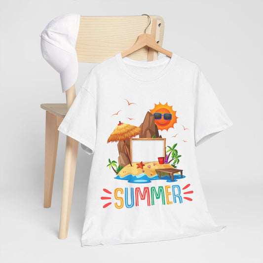 Sunny Summer Vibes T-shirt Unisex Heavy Cotton Tee, Beach Shirt, Vacation Top, Summer Party Apparel, Fun Graphic Tee, Casual Summer Wear