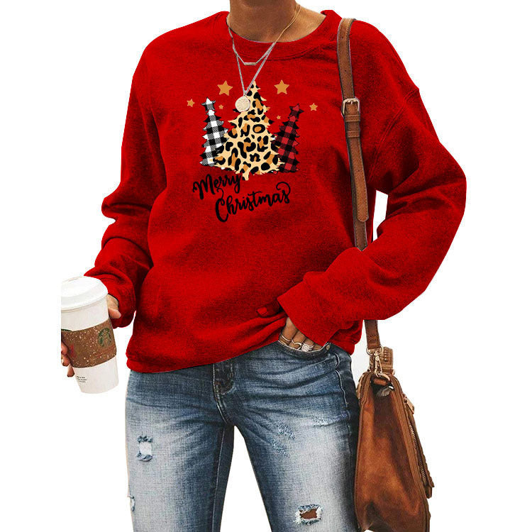 Women Christmas Pattern Printed Long Sleeve Pullover Bottom Shirt