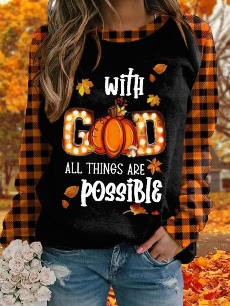 Style Trendy Line Fashion Round Neck Halloween Pumpkin Lamp T-shirt Girl Loose Top