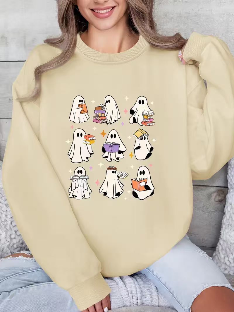Halloween Three Six Nine Ghost Reading Theme Pattern Brushed Hoody