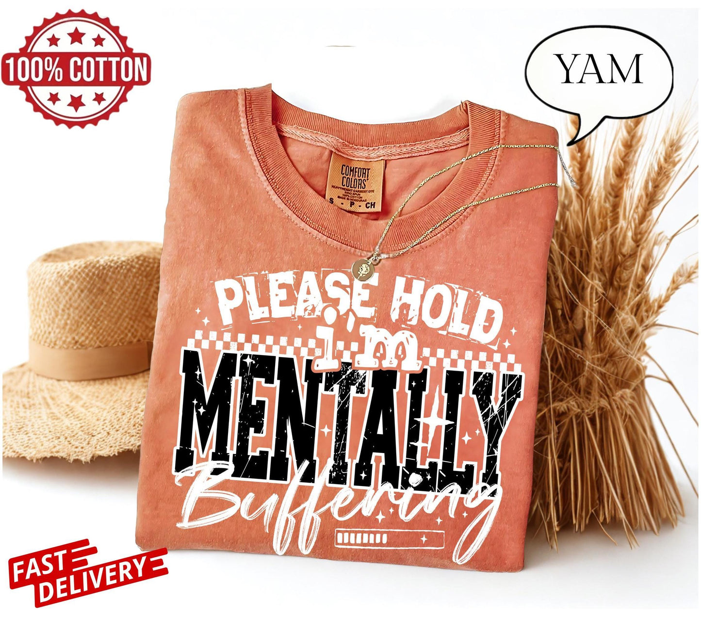 Sarcastic mentally buffering tee, tired brain humor shirt, introvert quote t-shirt oversized fit, funny mental lag cotton top