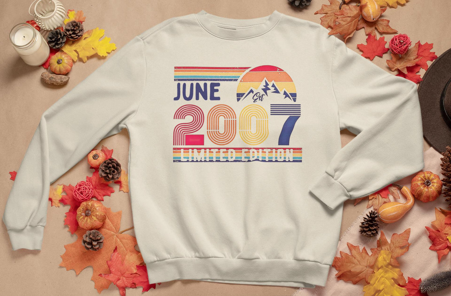 18th Birthday Retro Shirt 2007 Birthday Sweatshirt Gift 2007 Bday Year Number Hoodie for Women Men Birthday Tee For Daughter Or Son