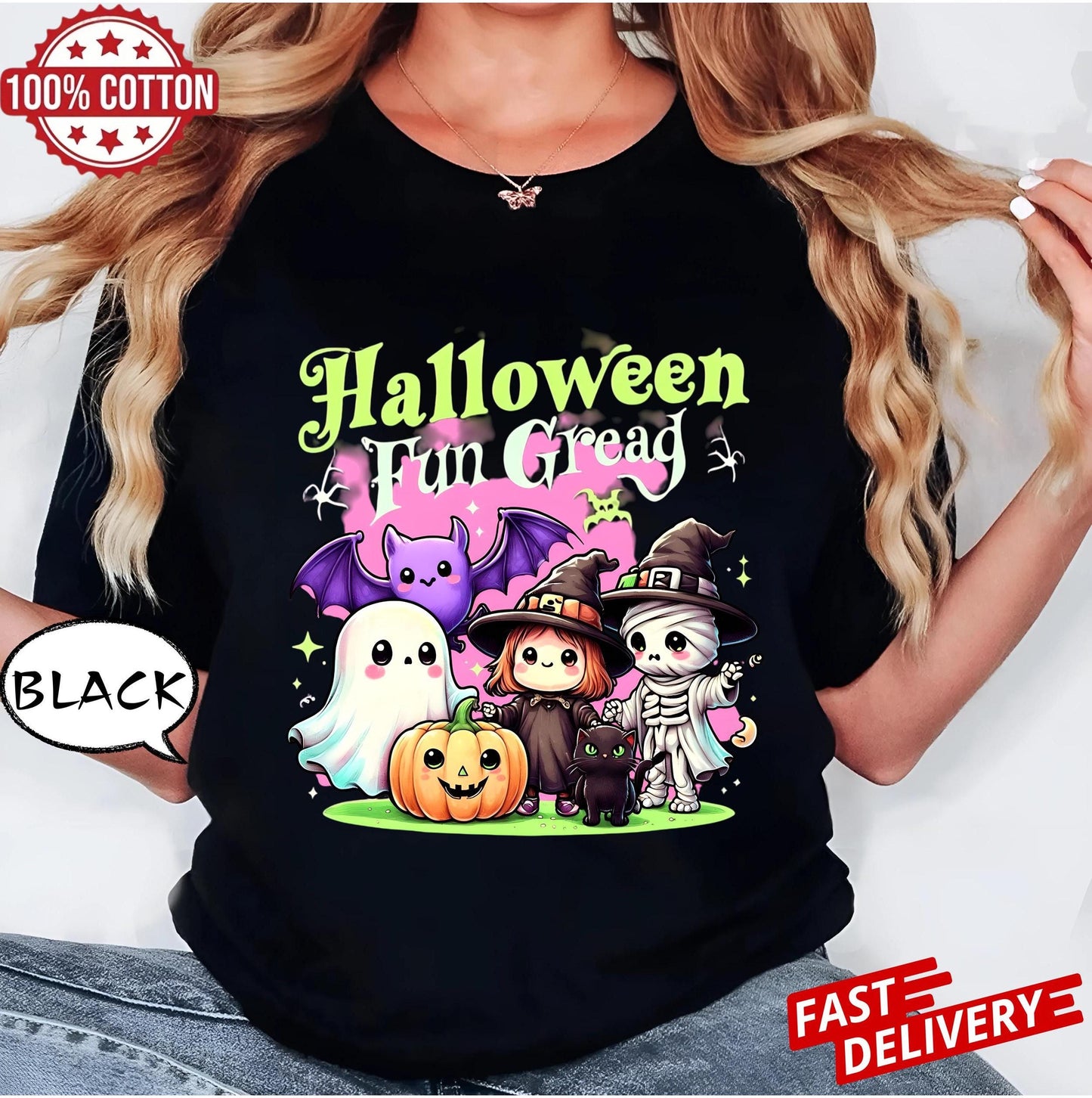 Comfort Colors Halloween Shirt,Halloween Fun Gread Shirt, Cute Ghost Bat Witch Mummy Cat Pumpkin Tee, Spooky Season Graphic Top