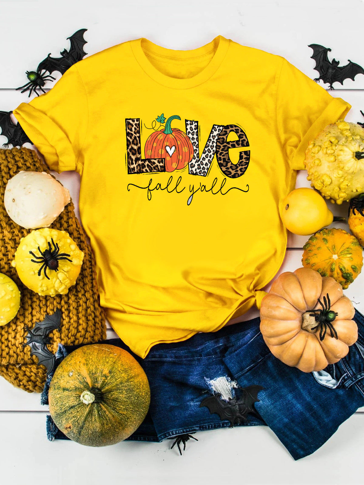 European And American Halloween Love Pumpkin Printed Casual T-shirt