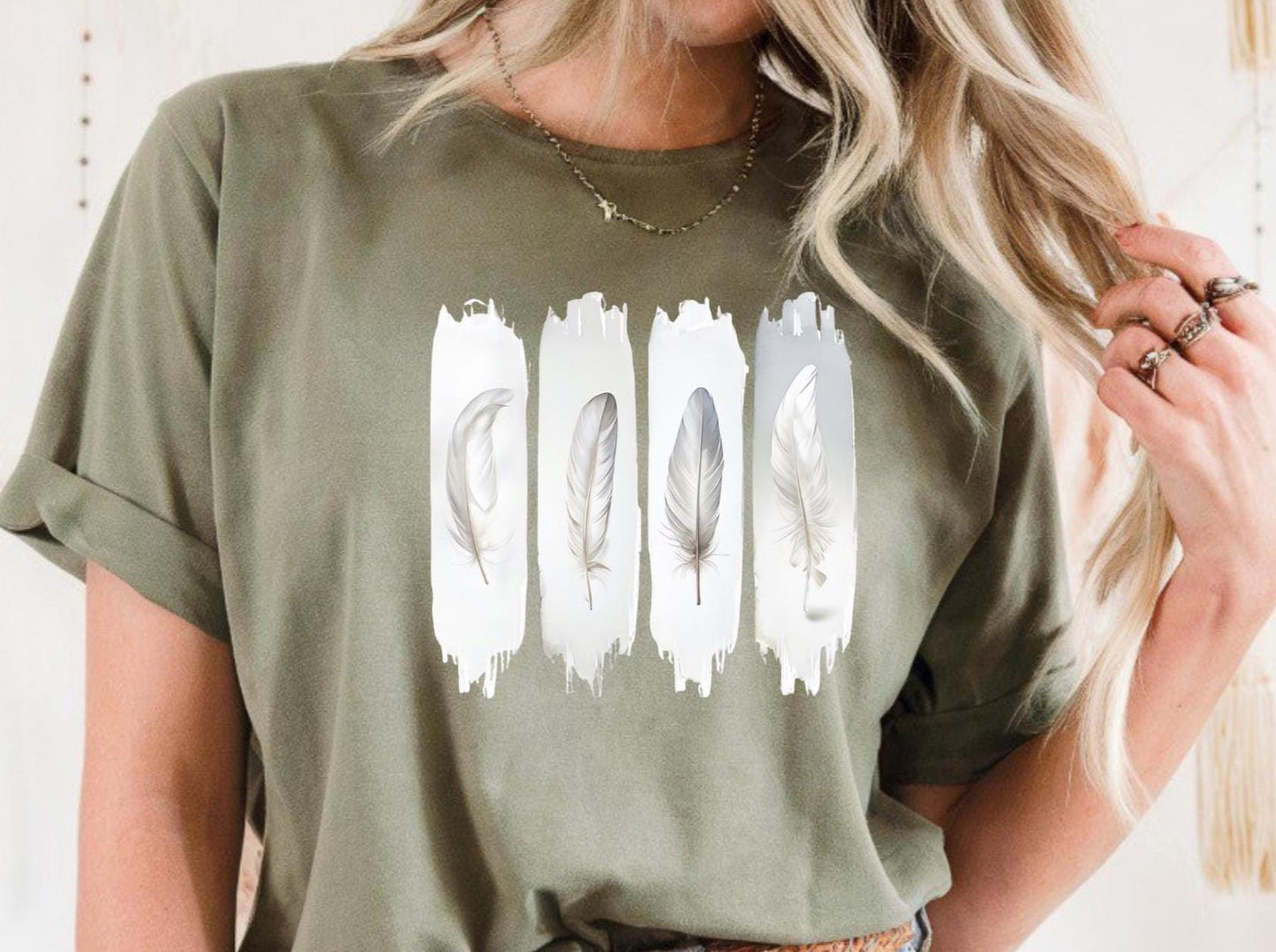 Boho Feather Print Tee, Whisper Feather Tee Unisex Cotton Shirt, Casual Summer Top, Gift for Nature Lovers, Eco-Friendly Clothing Boho Gift