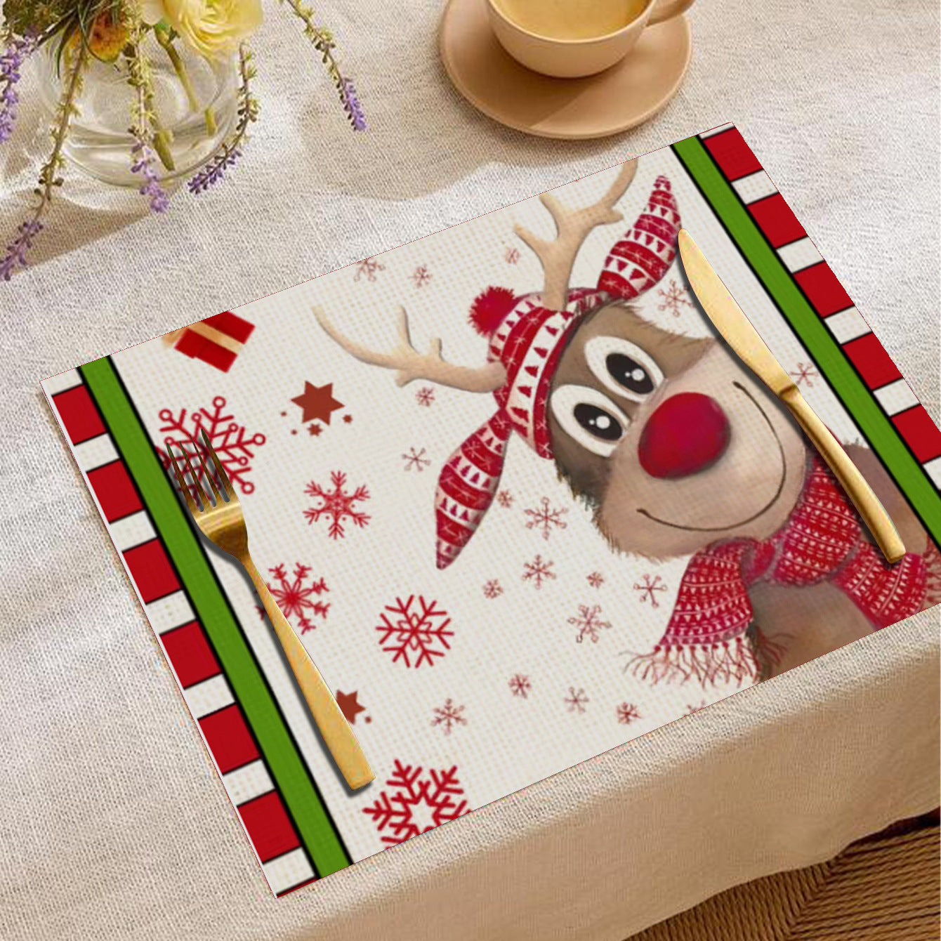 Christmas Cartoon Elk Printing Placemat Western Restaurant Insulation Multiple Options Table Cloth