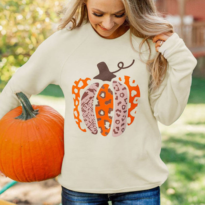 Halloween Pumpkin Printed Long-sleeved Top Female