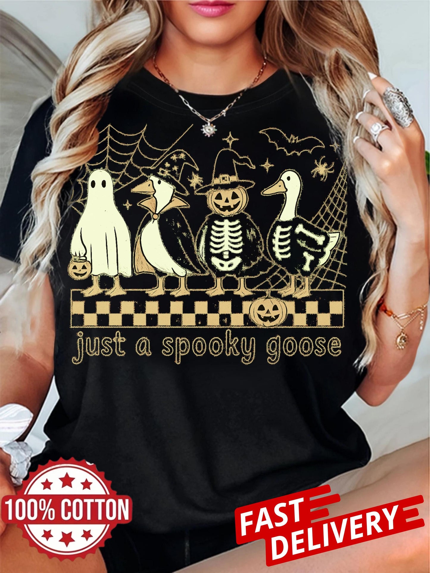 Just a Spooky Goose Shirt Cute Horror Shirt Funny Goose Skeleton Witch Pumpkin Ghost Spooky Goose Halloween Shirt Fall Sublimation Tee