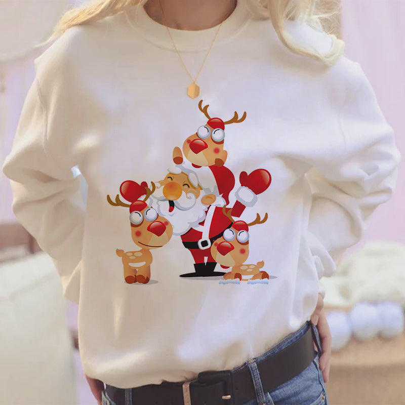 Women's Long Sleeve Loose Christmas Printed Crew Neck Sweatshirt