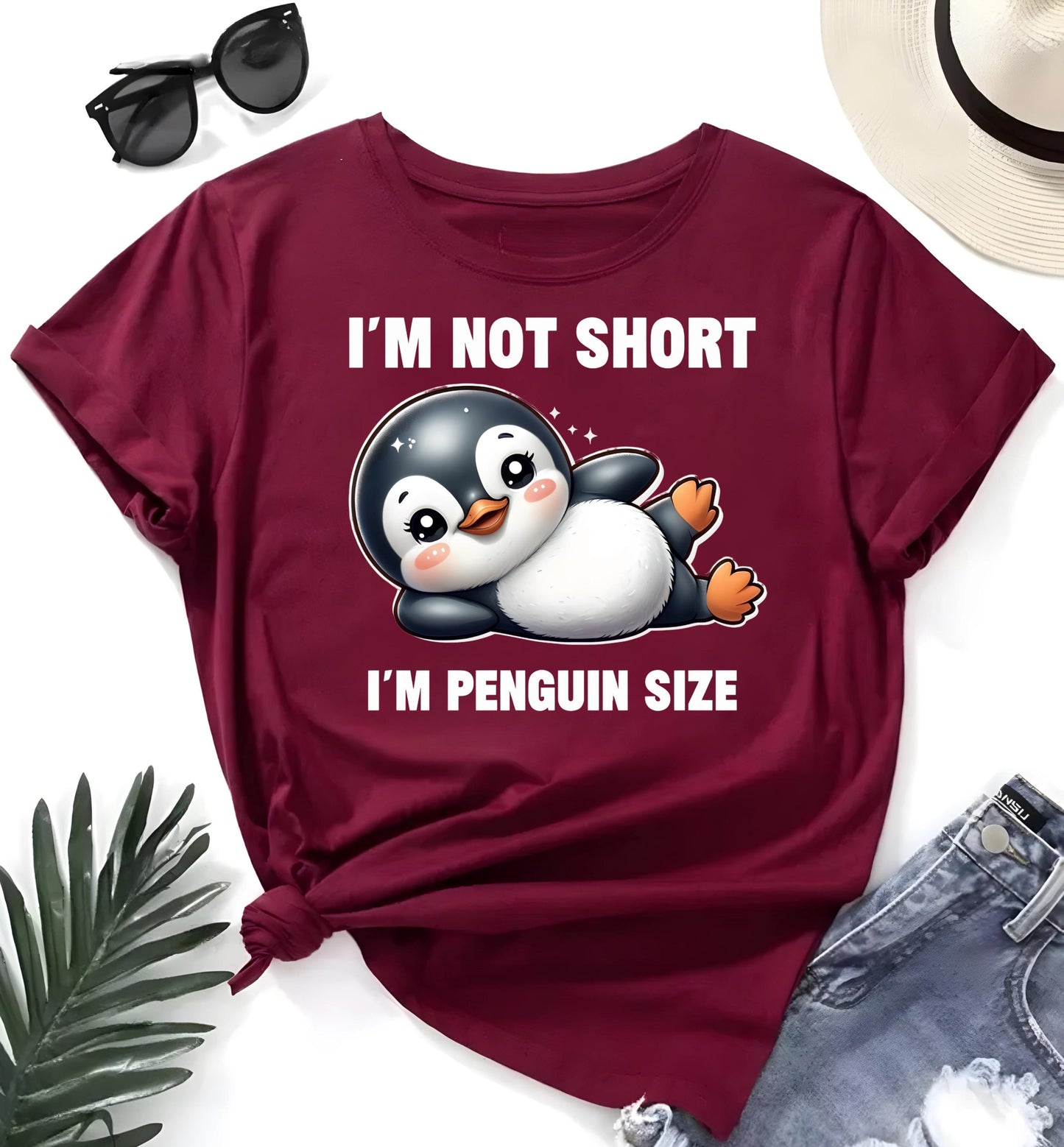 Funny Penguin T Shirt Bundle Im Not Short Im Penguin Size Red White Gray Cute Cartoon Animal Graphic Tees Unisex Humor Gift Set For Him Her