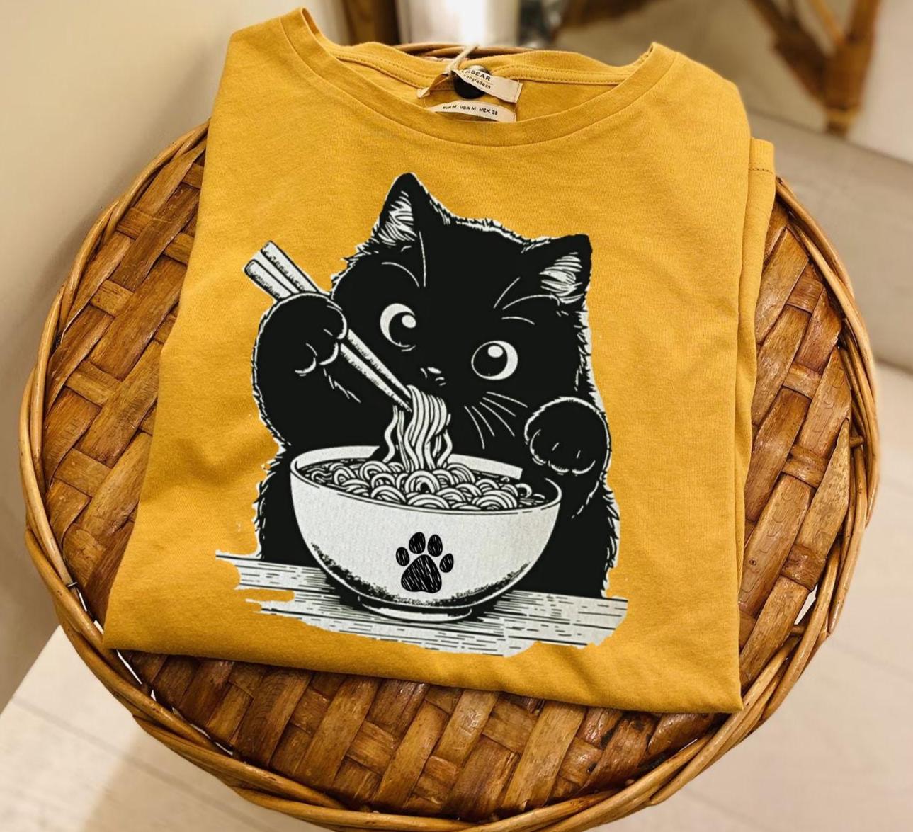 Noodle Cat Shirt Ramen Cat Sweatshirt Funny Cat Lover Tee Cat Mom Shirt Animal Lover Graphic Top Cute Cat Lovers Gift For Women Mom