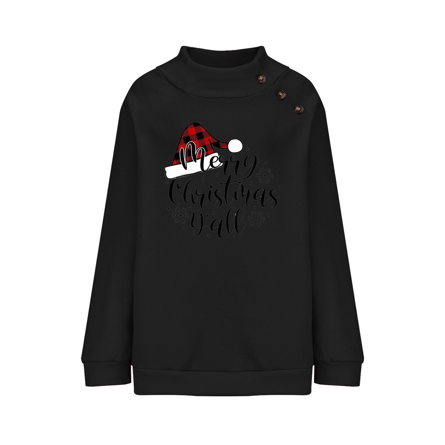 Cartoon Turtleneck Christmas Printed Loose Sweatshirt Women