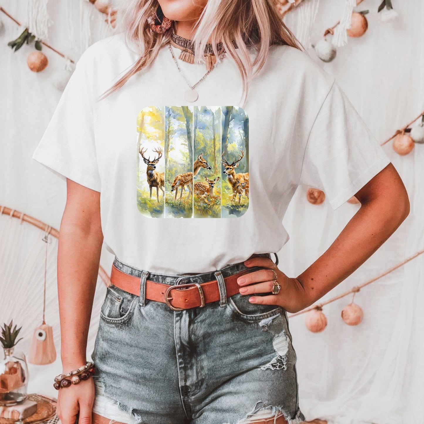 Peaceful Woodland Deer Tee Nature-Inspired Heavy Cotton Tee, Wildlife Shirt, Outdoorsy Gift, Forest Tee Casual Wear, Eco-friendly Apparel