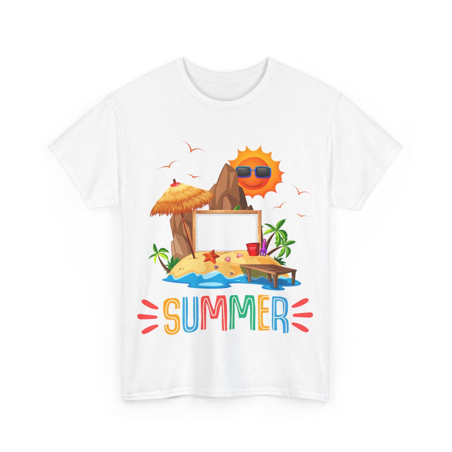 Sunny Summer Vibes T-shirt Unisex Heavy Cotton Tee, Beach Shirt, Vacation Top, Summer Party Apparel, Fun Graphic Tee, Casual Summer Wear
