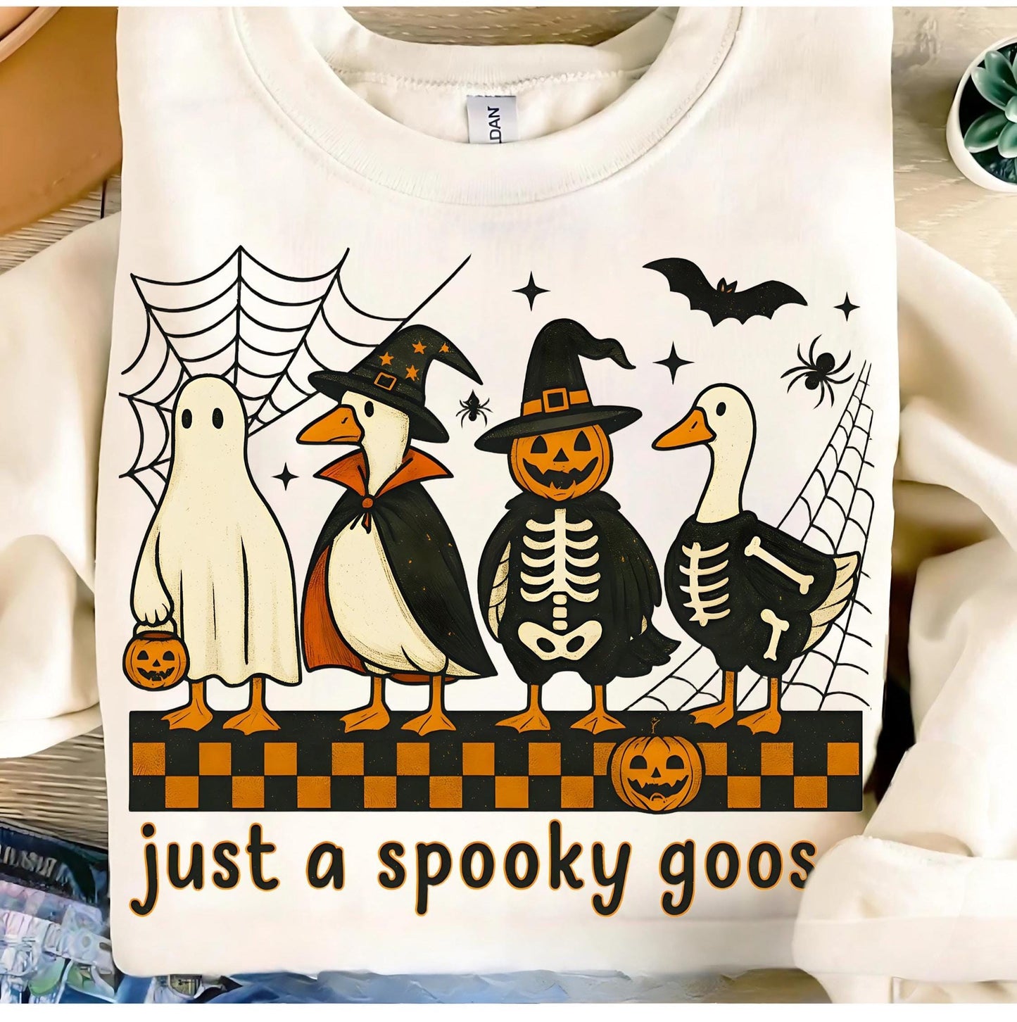 Funny Goose Skeleton Witch Pumpkin Ghost T Shirt Spooky Goose Halloween Tee Cute Horror Fall Sublimation Graphic Top Unisex Casual Wear