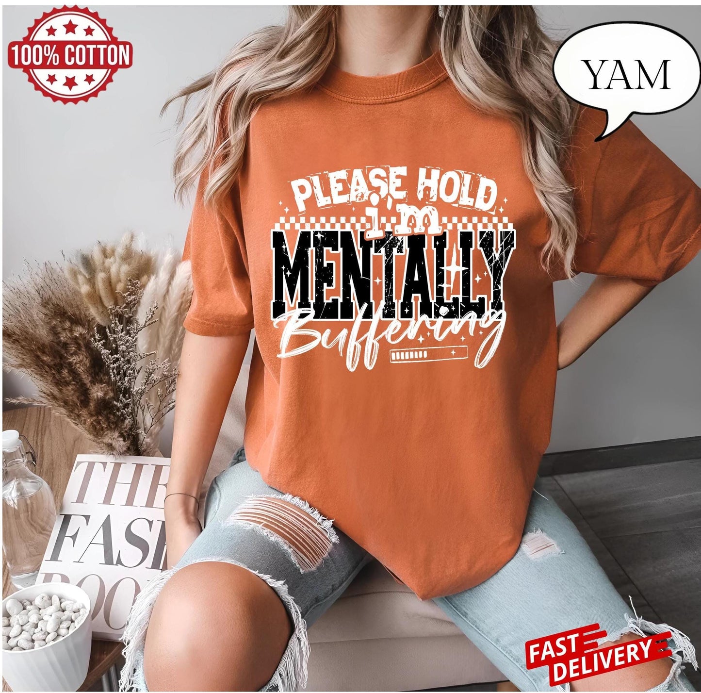 Buffering anxiety tee, sarcastic funny mental health shirt for introverts, oversized cotton quote t-shirt for overthinking and daily stress