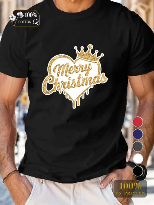 Merry Christmas Comfort Fit Men's T-Shirt -Casual Round Neck Tee With Festive Print, Machine Washable