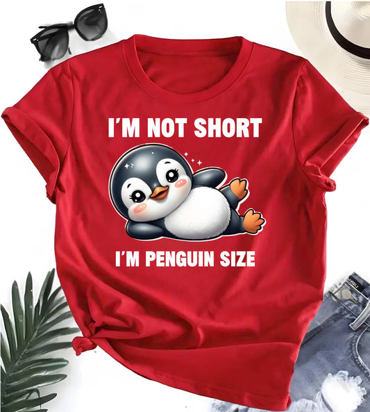 Funny Penguin T Shirt Bundle Im Not Short Im Penguin Size Red White Gray Cute Cartoon Animal Graphic Tees Unisex Humor Gift Set For Him Her