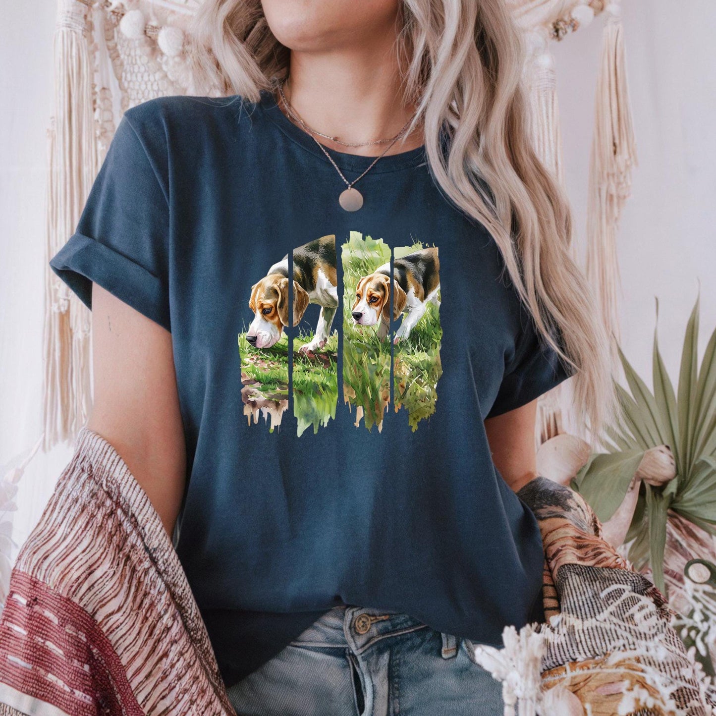 Beagle Reflection Unisex Heavy Cotton Tee, Dog Lover Gift, Pet Owner Apparel, Animal Lover Shirt, Casual Everyday Wear, Sniffing Dog Shirt