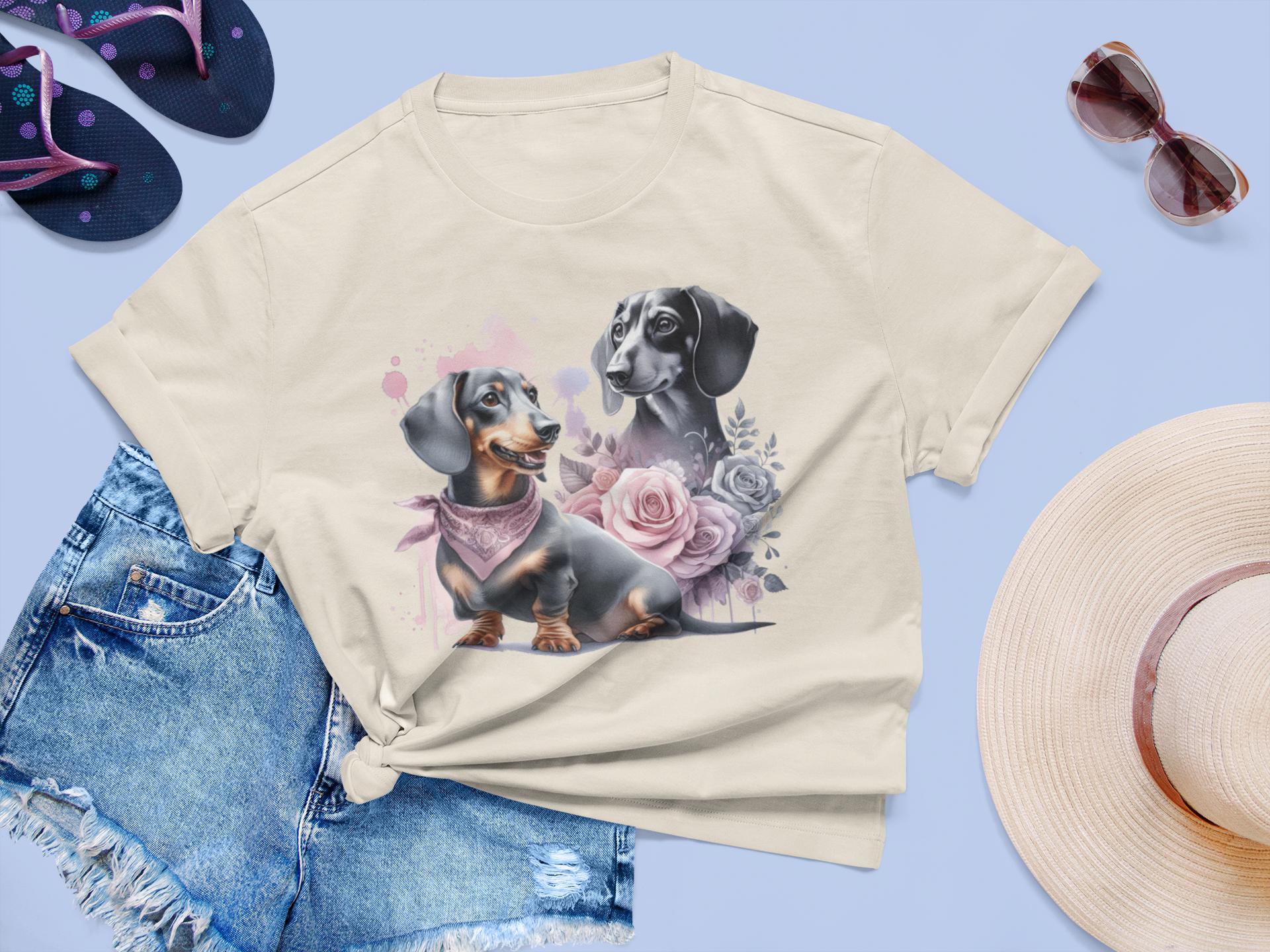 Dachshund Floral Unisex Heavy Cotton Tee, Cute Dog Lover Shirt, Pet Owner Gift, Birthday Apparel, Animal Art Tee
