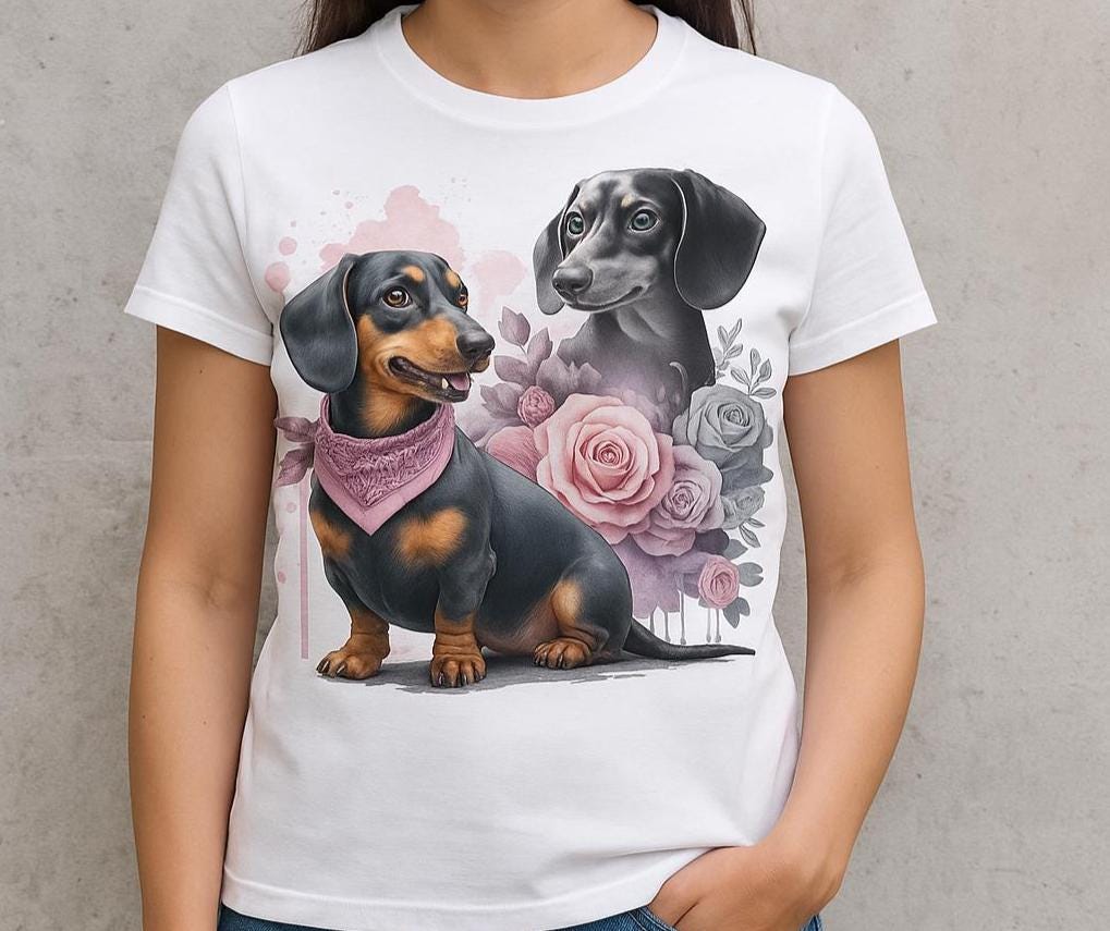Dachshund Floral Unisex Heavy Cotton Tee, Cute Dog Lover Shirt, Pet Owner Gift, Birthday Apparel, Animal Art Tee