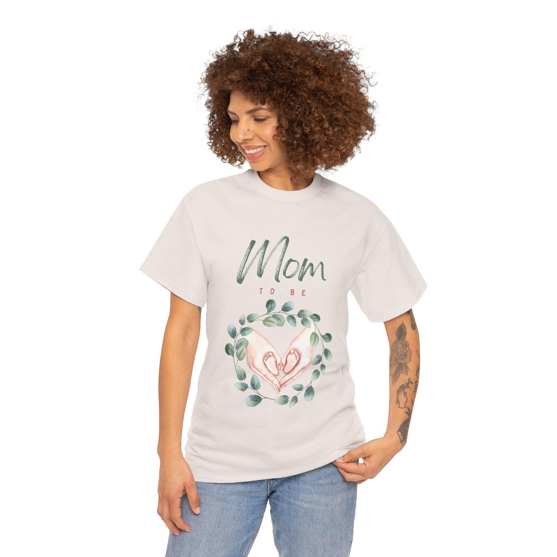 Mom to Be Floral Unisex Heavy Cotton Tee, Maternity Shirt, Baby Shower Gift, Mama T-Shirt, Expecting Mom Apparel
