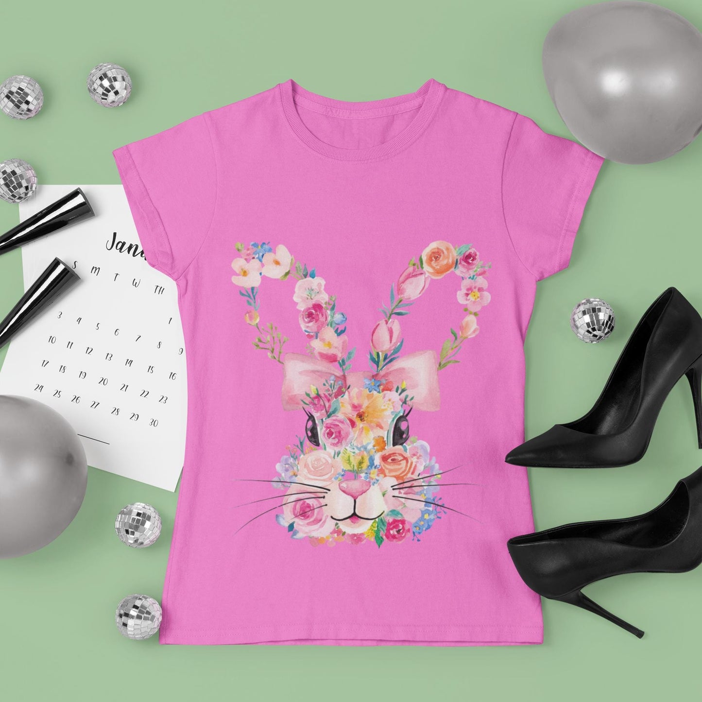 Floral Rabbit Shirt – Vintage Bunny Tee – Easter Gift for Nature Lovers – Botanical Rabbit Silhouette T-Shirt