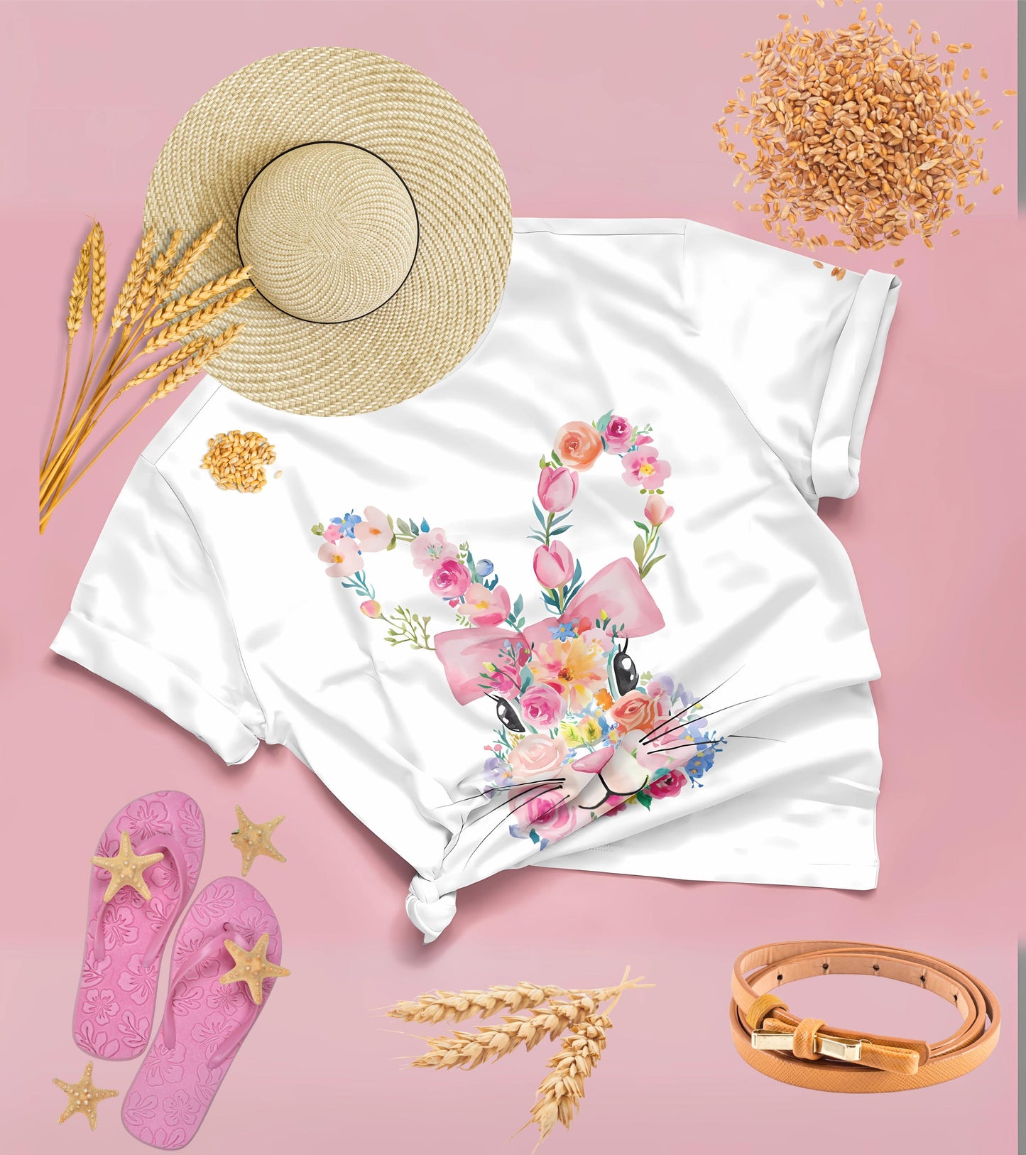 Floral Rabbit Shirt – Vintage Bunny Tee – Easter Gift for Nature Lovers – Botanical Rabbit Silhouette T-Shirt