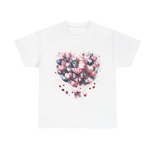 Patriotic Heart Tee, Unisex Cotton T-Shirt, American Pride Apparel, Valentine's Day Gift, Festive Love Tee