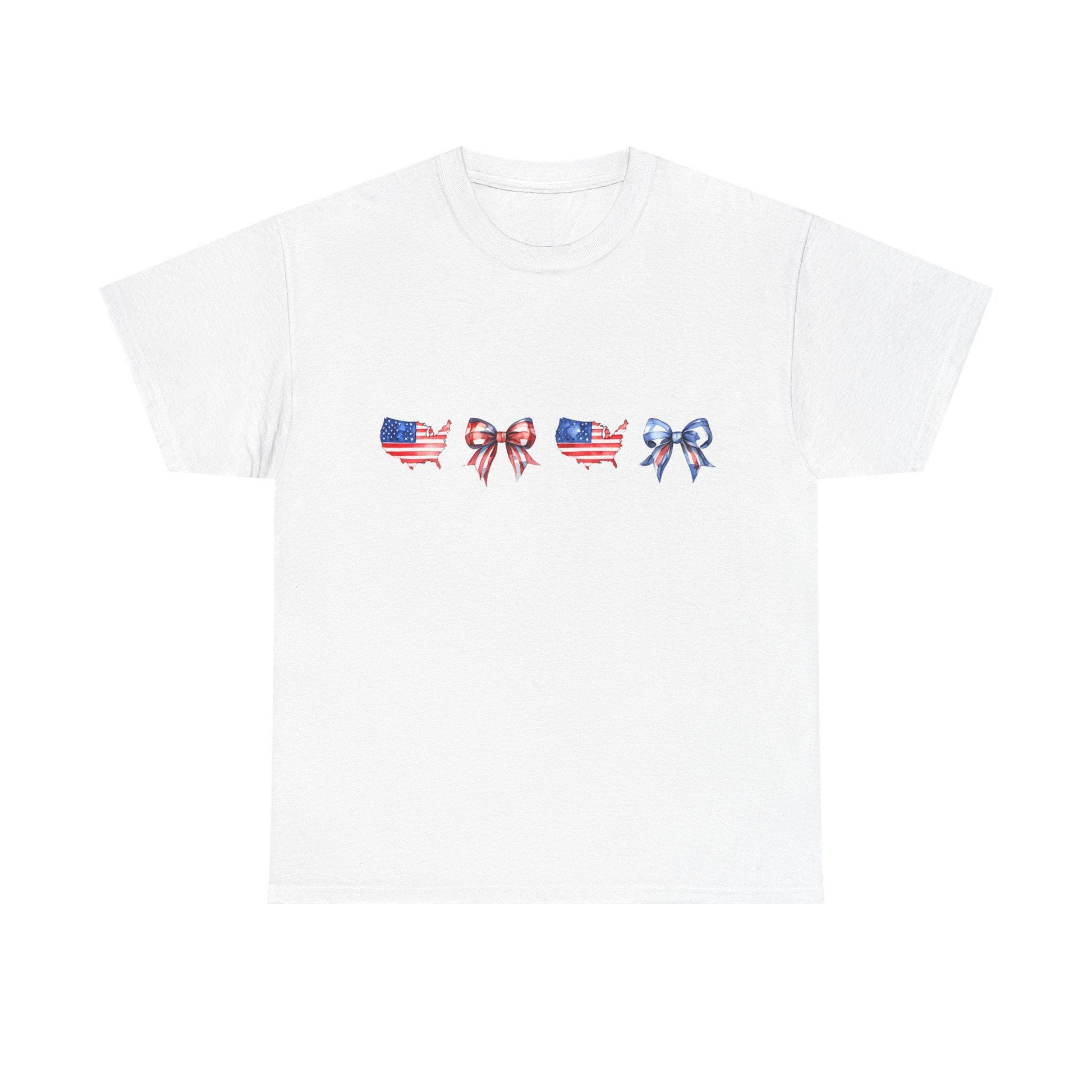 Unisex Cotton T-Shirt with Patriotic Bow Design | Perfect for 4th of July, Memorial Day, BBQs, Casual Wear, Gifts