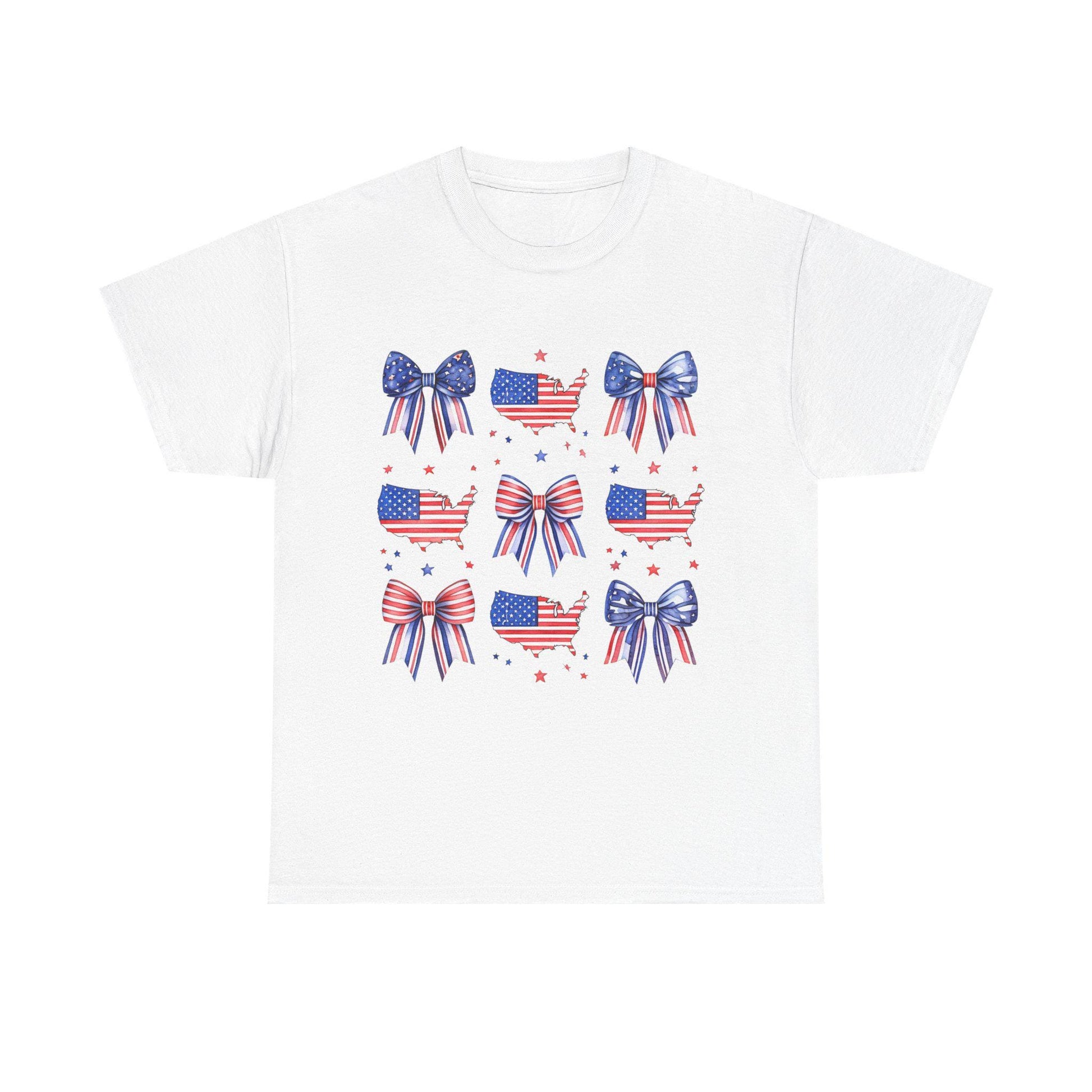 Patriotic Bow Tee, Unisex Heavy Cotton Tee with USA Theme, Great for 4th of July, Barbecues, Family Gatherings, or Everyday Casual Wear