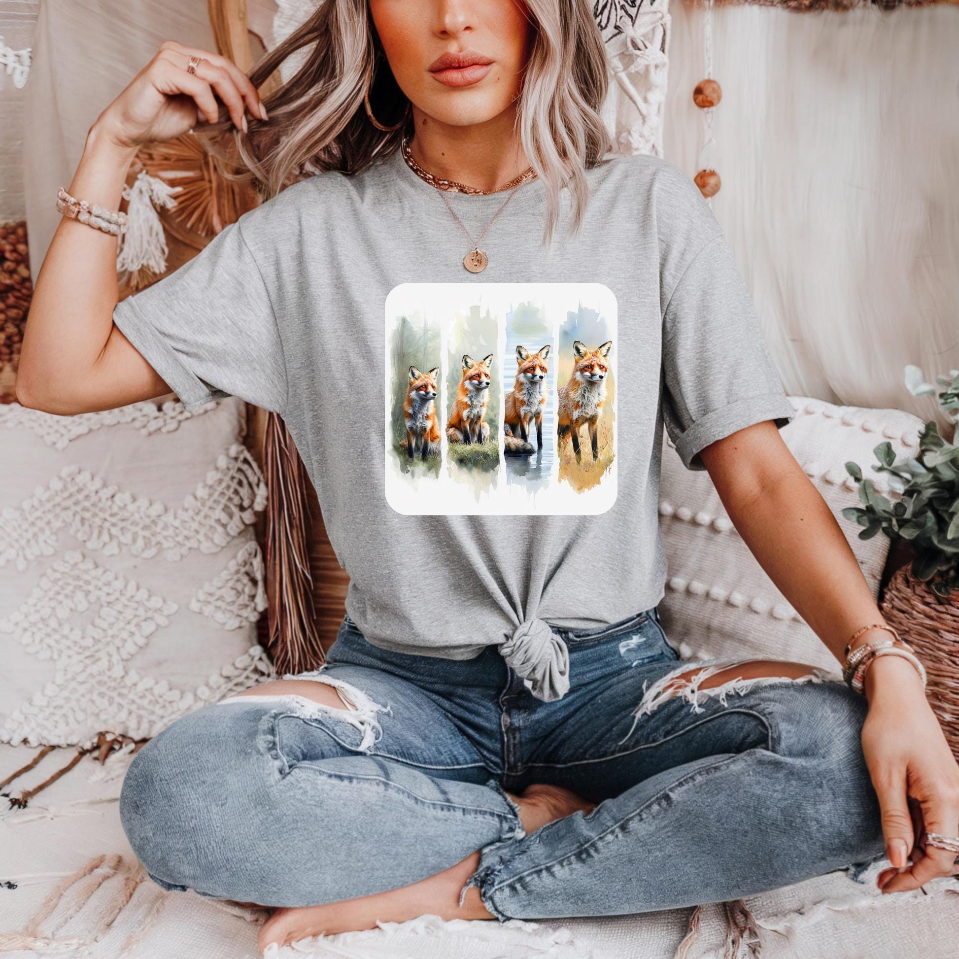 Fox Watercolor Art Unisex Heavy Cotton Tee Animal Lover Gift Casual Wear Eco Friendly Shirt, Nature Art T Shirt, Gift for All Occasions