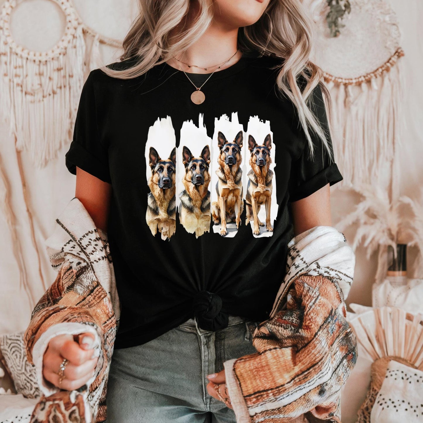 Unisex Dog Lover Cotton Tee, Majestic German Shepherd Dog Art Print, Pet Shirt, Animal Lover Gift, Graphic Tee for Dog Owners, Casual Wear