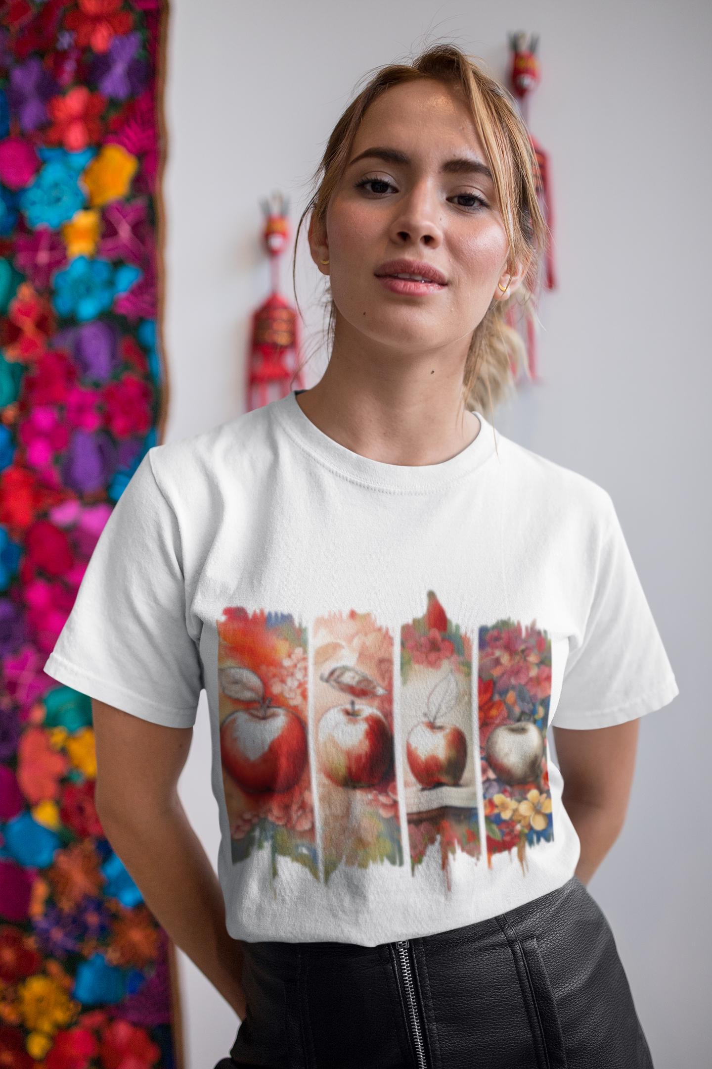 Vibrant Apple Art Tee, Unisex Cotton T-Shirt, Fruit Lover Gift, Casual Wear, Eco-Friendly Fashion, Healthy Fruit T-Shirt