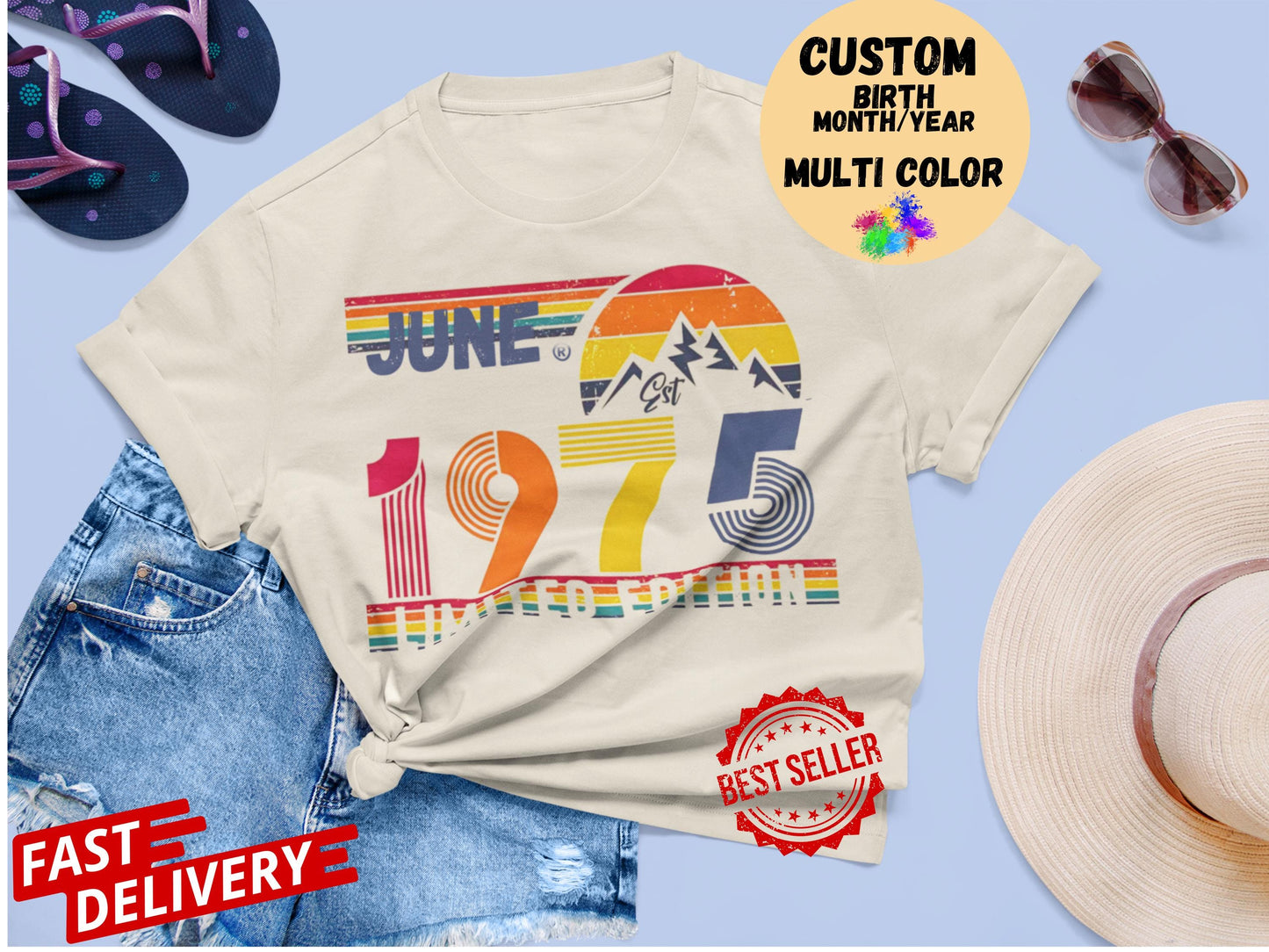 50th Birthday Retro Shirt, 1975 Birthday Sweatshirt Gift, 50 Years Bday Number Hoodie for Women / Men, Fifties Bday Tee For Wife Or Husband