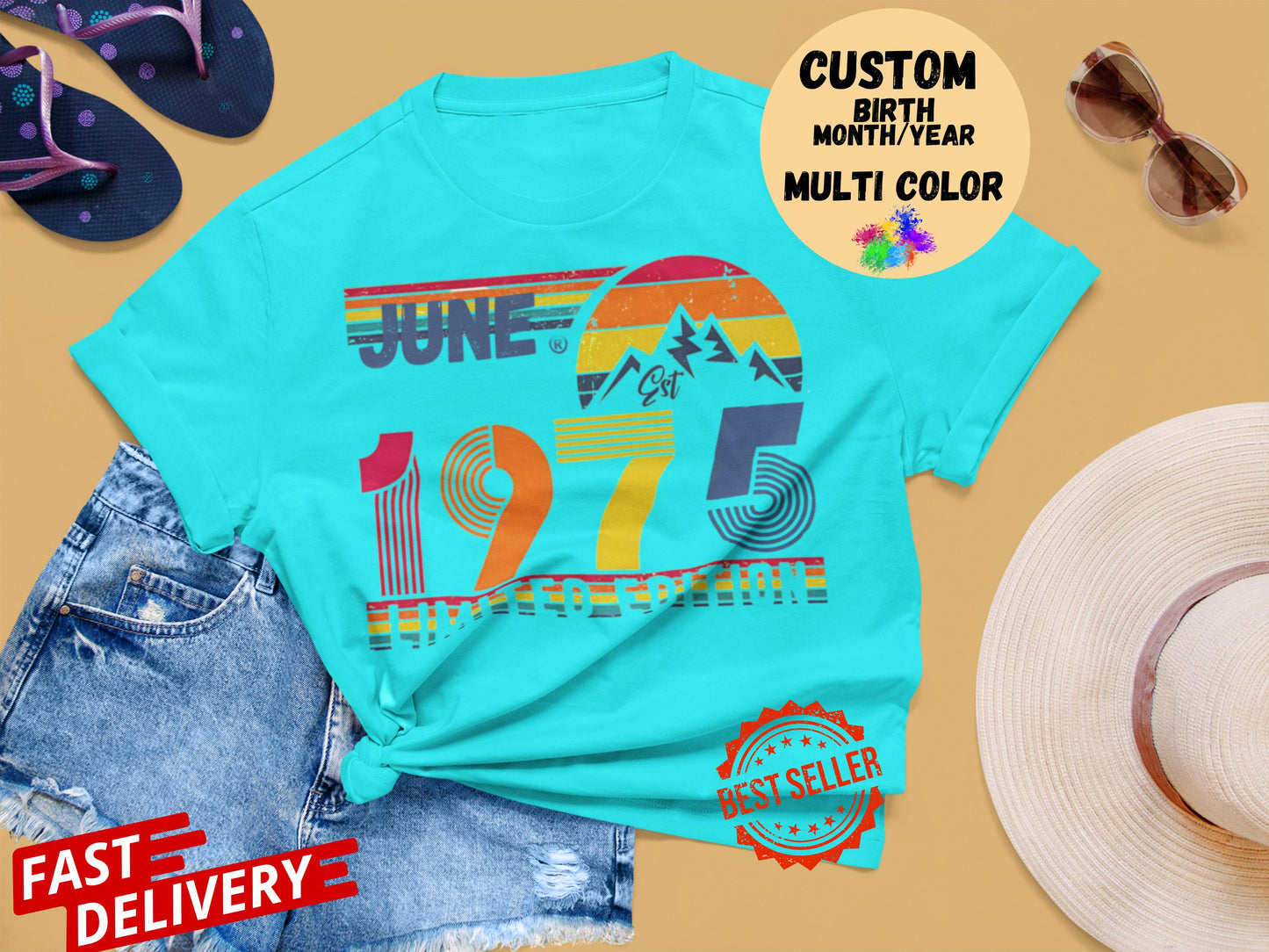 50th Birthday Retro Shirt, 1975 Birthday Sweatshirt Gift, 50 Years Bday Number Hoodie for Women / Men, Fifties Bday Tee For Wife Or Husband