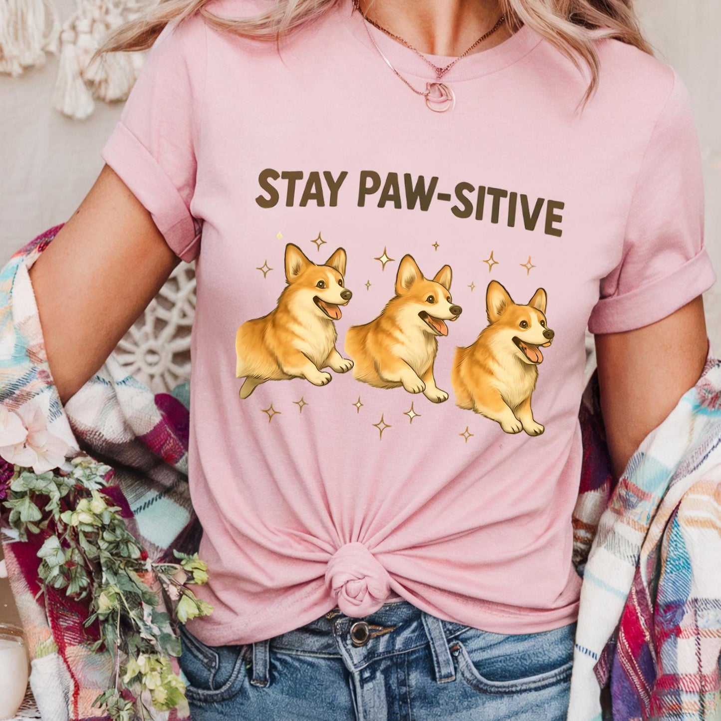 Stay Paw Sitive T Shirt Pet Lovers Funny Dog Cat Graphic Tee Unisex Cotton Top Cute Animal Gift Positive Vibe Apparel For Men Women