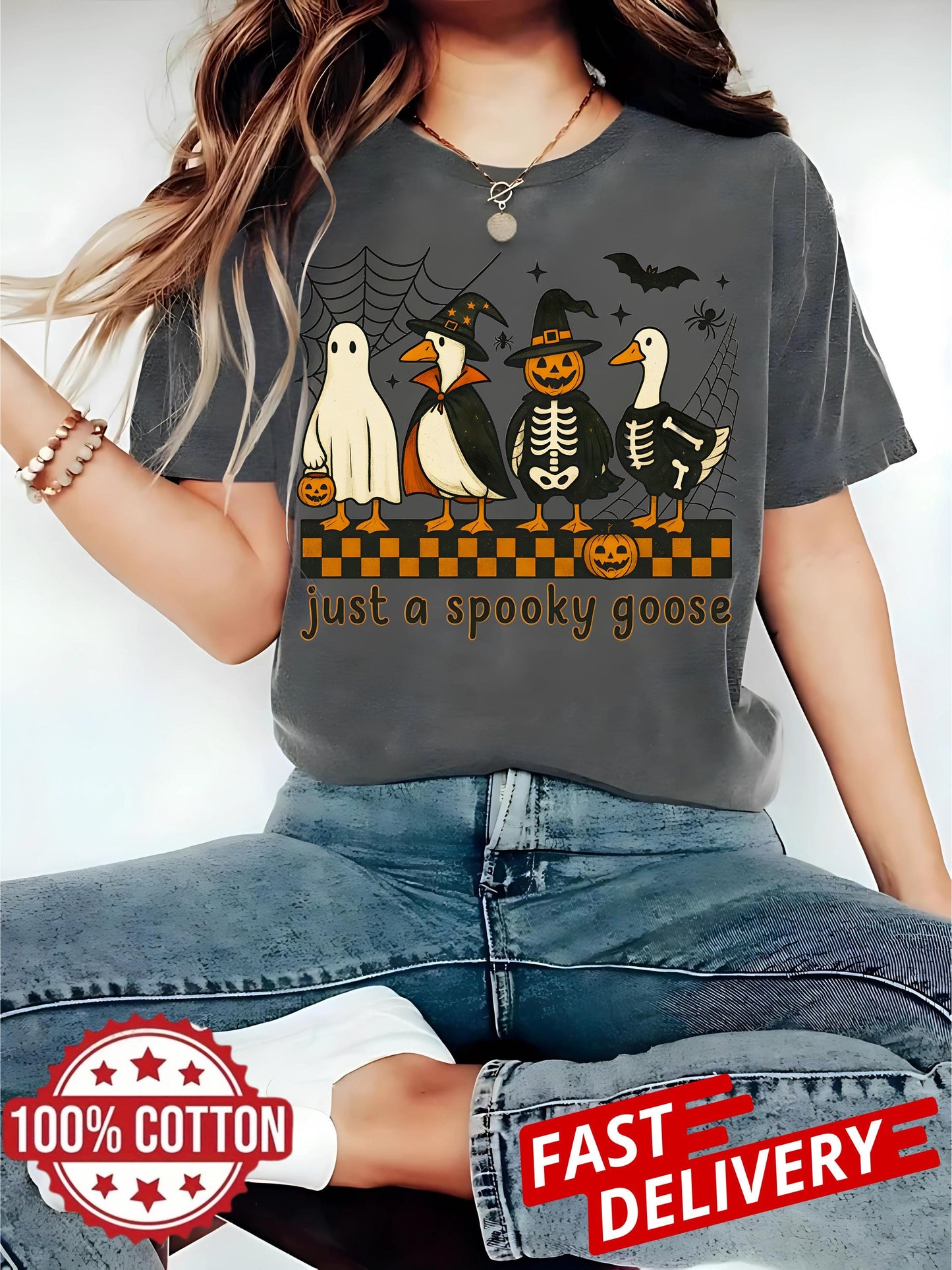 Fall Sublimation Shirt Cute Horror Tee, Funny Goose Skeleton Witch Pumpkin Ghost Just a Spooky Goose Spooky Goose Halloween Shirt