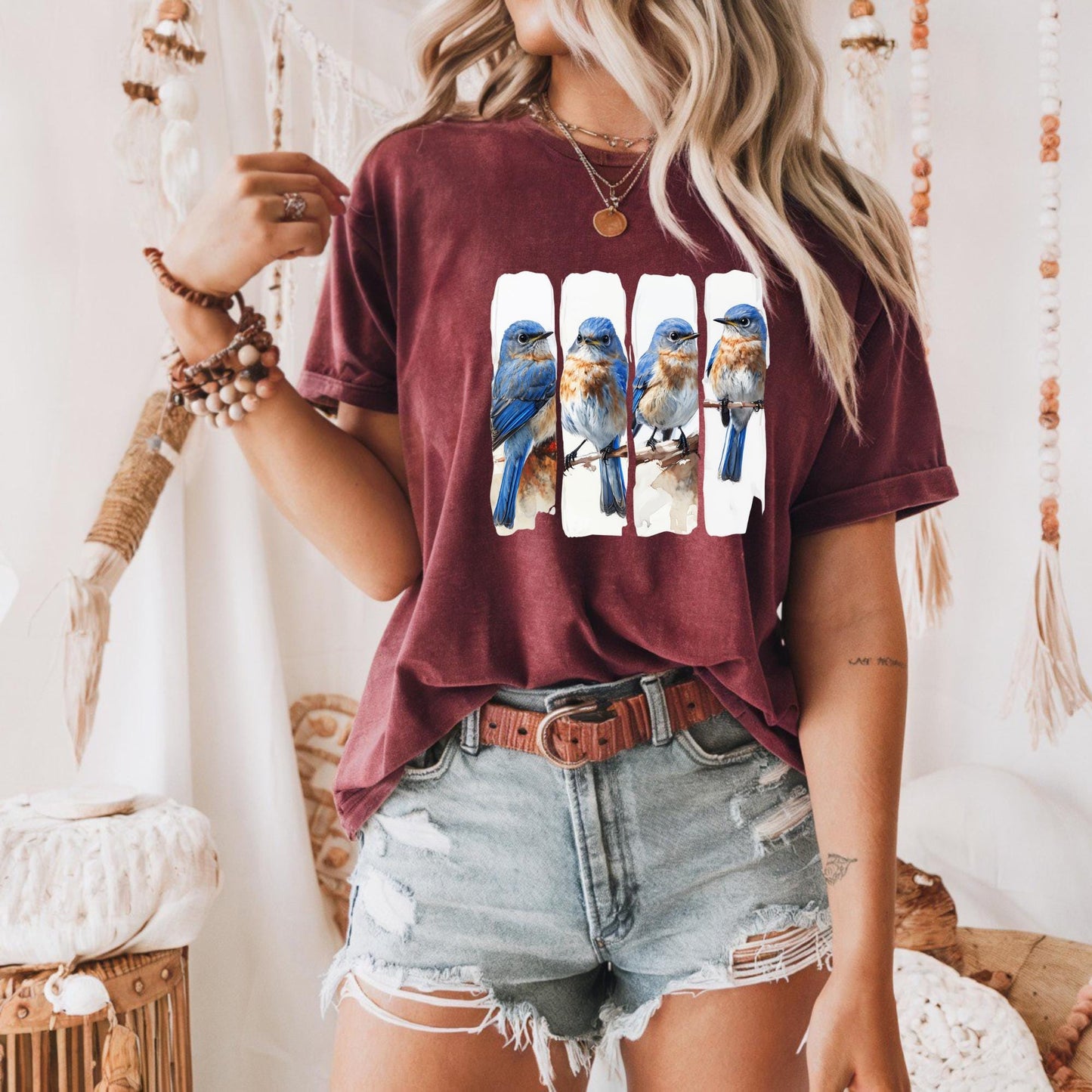 Bluebird Art Unisex Heavy Cotton Tee Nature Lover Gift Bird Watching Shirt Eco Friendly Tee Perfect for Outdoors Bird Lover Gift