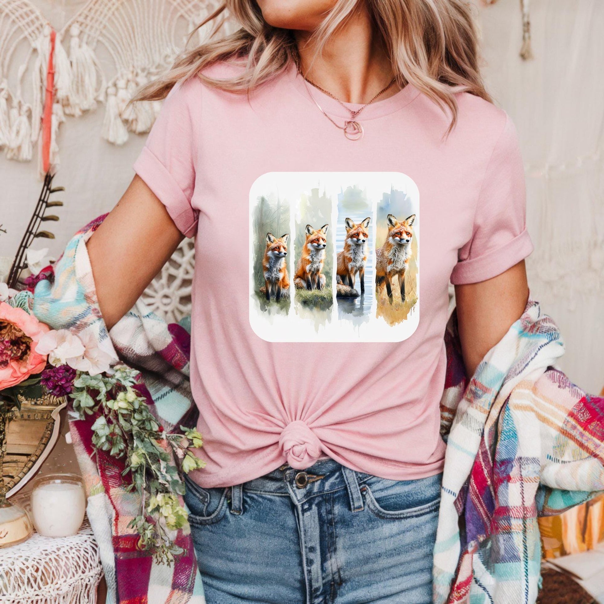 Fox Watercolor Art Unisex Heavy Cotton Tee Animal Lover Gift Casual Wear Eco Friendly Shirt, Nature Art T Shirt, Gift for All Occasions